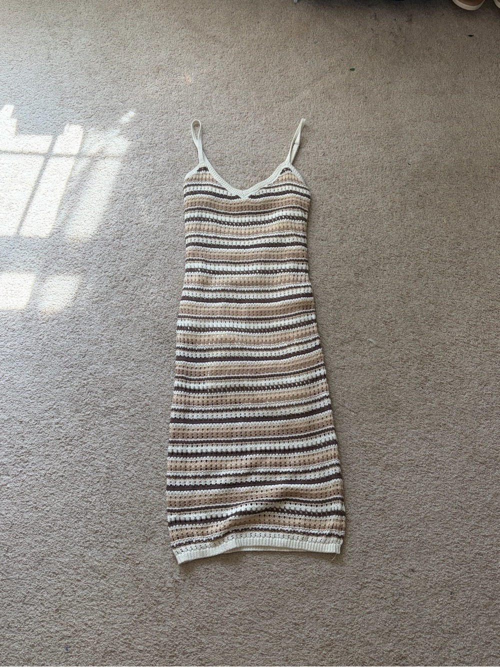 Olive & Oak Striped Crochet Midi Dress in Cream and Brown Tones
